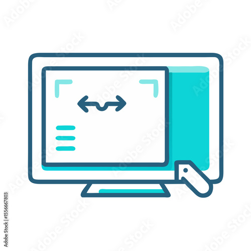 Computer monitor displaying content with directional arrows and document icon against black background. Digital display technology.