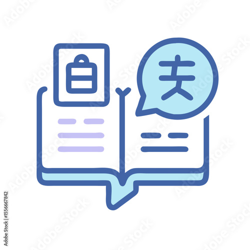 Open book with information and speech bubble against black background illustration