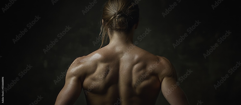 Aesthetic back muscles of a strong woman showing her dedicated strength Aesthetic back muscles of a strong woman showing her dedicated strength