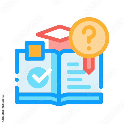 Educational Assessment Icon: Open Book with Check Mark and Question