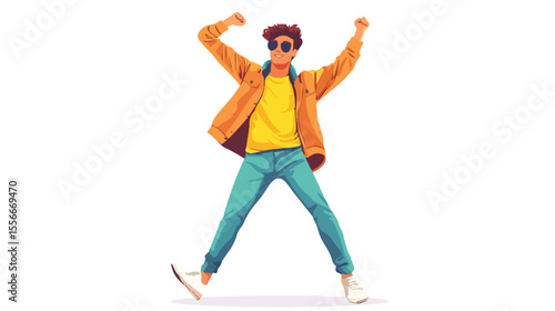 Vibrant Happy Man Dancing Choreography Flat Vector Illustration