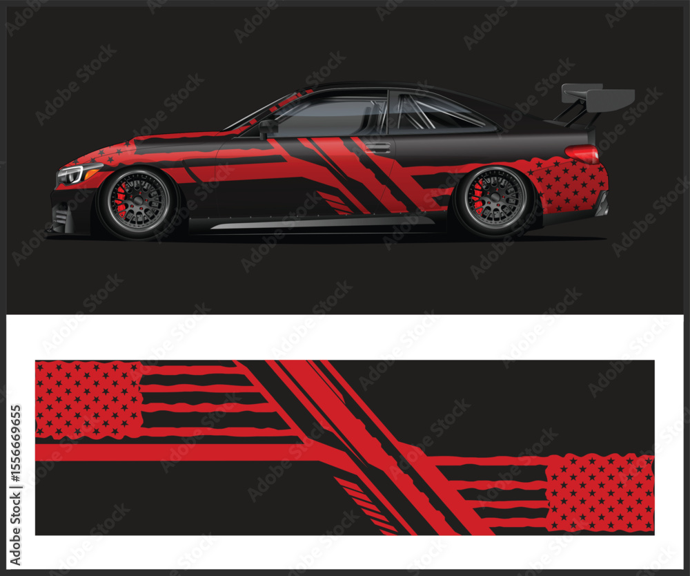 Obraz premium Red Black and Star Car Wrap Design Vehicle