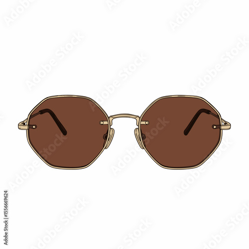 Gold Rimless Octagon with Brown Lenses Sunglasses