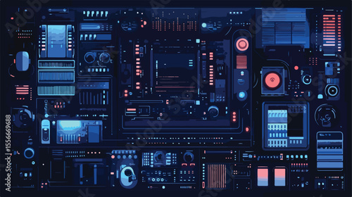 Electronic System Silhouette Flat Design