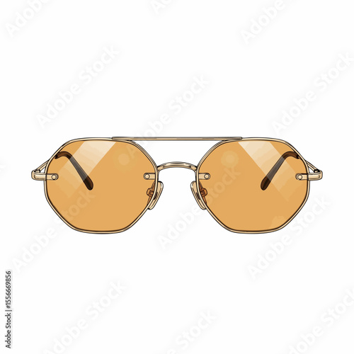 Gold Rimless Octagon with Amber Lenses Sunglasses