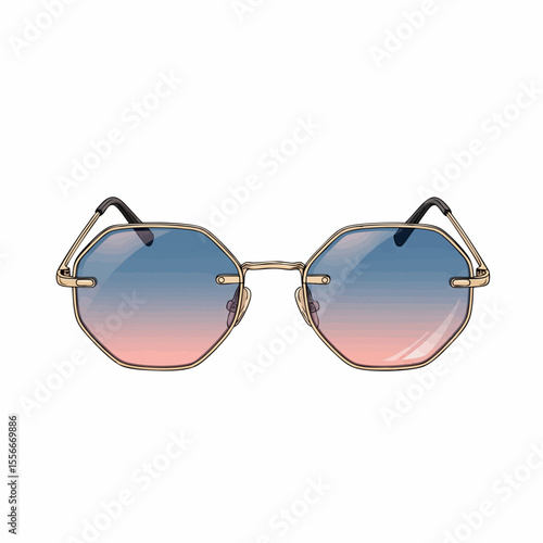 Gold Rimless Octagon with Blue-Rose Gradient Lenses Sunglasses