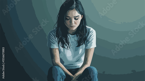 Sad Young Woman Flat Vector Illustration