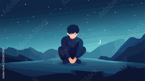 Flat Vector Illustration of Depressed Person with Mental Disease