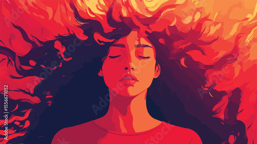 Desperate Woman with Depression Flat Vector Illustration