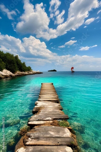 tropical beach with wooden pier