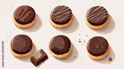 Delicious Dessert Cookies with Chocolate Flat Vector Illustration