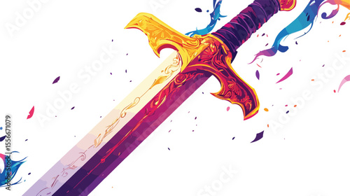 Detailed Medieval Sword on White Background