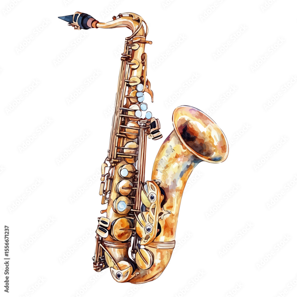 Saxophone, watercolor drawing vector, isolated on a white background.
