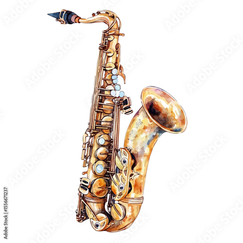 Saxophone, watercolor drawing vector, isolated on a white background.