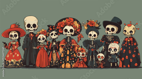 Day of the Dead Card with Mariachis and Catrinas