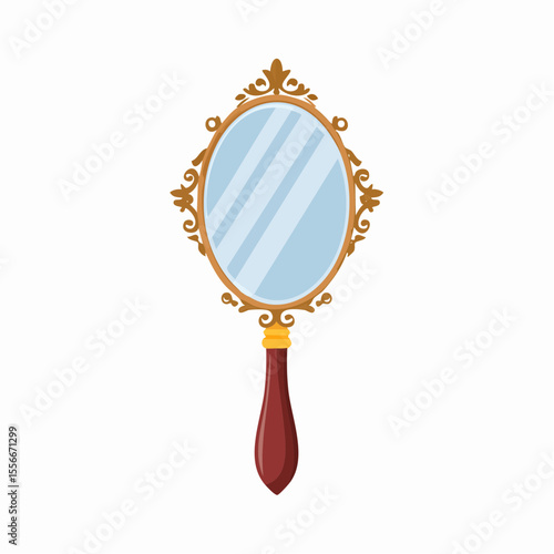 A handheld mirror with ornate handle
