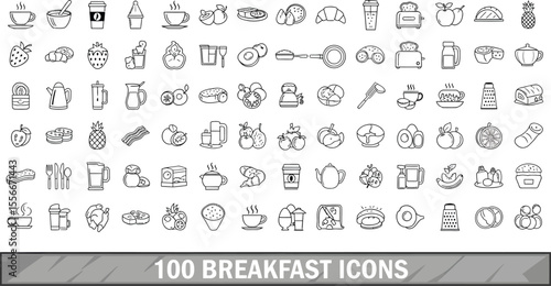 100 Breakfast Icons: Minimalist Black & White Silhouette Set