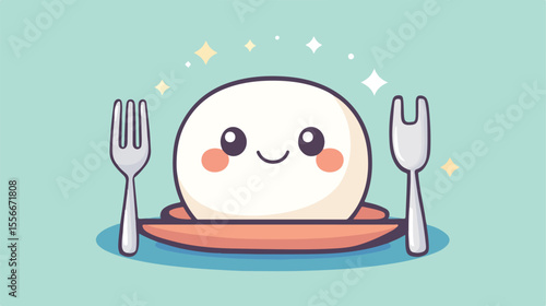 Cute Kawaii Style Vector Illustration of Dish and Cutlery