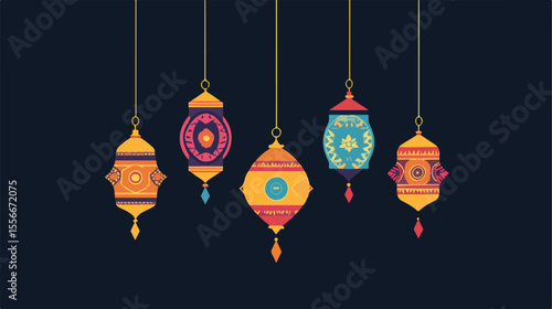 Ethnicity Diwali Festival Hanging Lamps Flat Icon