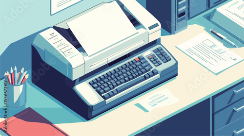 Professional documents printer and office supply flat vector illustration