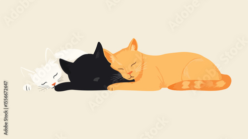 Peaceful Bond Between Dog and Cat Sleeping Happily Together