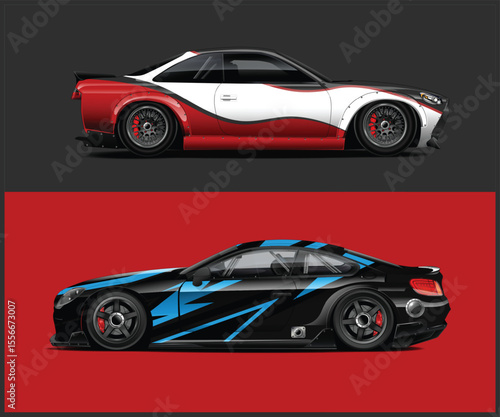 Two Sport Cars with Aggressive Racing Graphics Digital