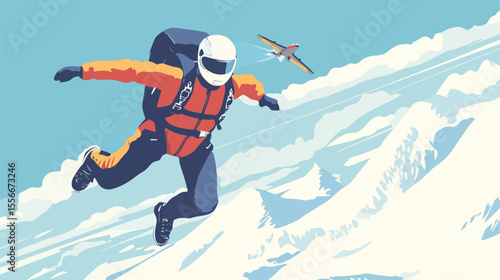 Aerodynamic Drag Force Concept with Airplane and Skydiver in Flat Vector Illustration
