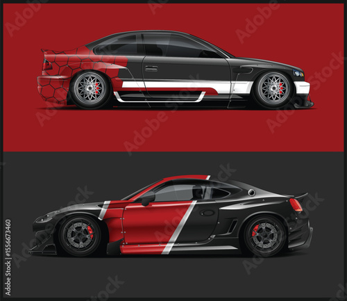 Two Racing Cars with Aggressive Designs Side profile