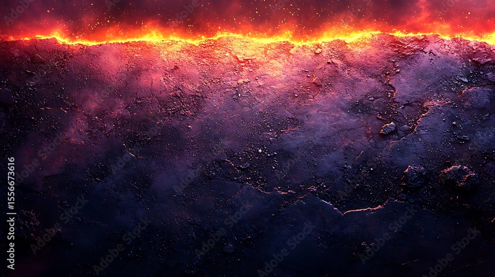 Fototapeta premium Abstract Landscape with Fiery Horizon and Dark Textured Ground