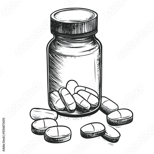 Colorful Cartoon Vector of Drug Pills and Bottle Illustration