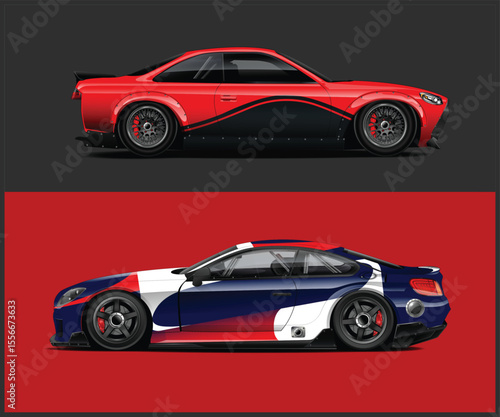 Two Sport Cars with Racing Designs Digital illustrations
