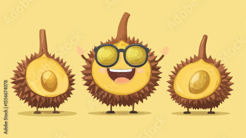Cheerful Durian Cartoon Oculist Mascot Character Illustration