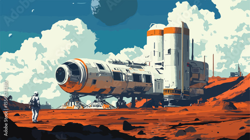 Modern Minimalist Flat Vector Illustration of Earth and Space Exploration