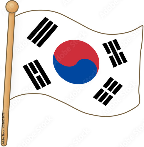 Waving South Korean Flag – Cartoon Style Taegukgi Illustration
(한국어: 흔들리는 대한민국 태극기 일러스트)