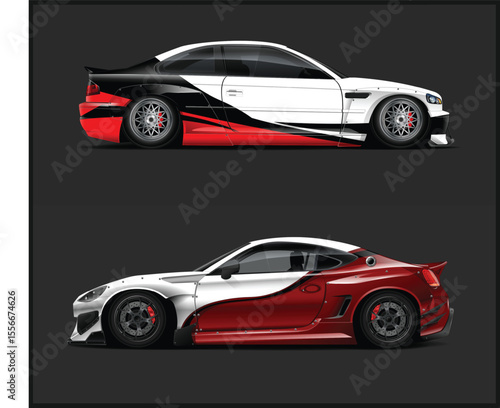 Two Sport Cars with Racing Graphics Digital illustration