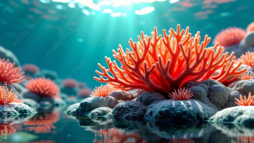 Obraz premium Thriving coral reef under murky polluted water