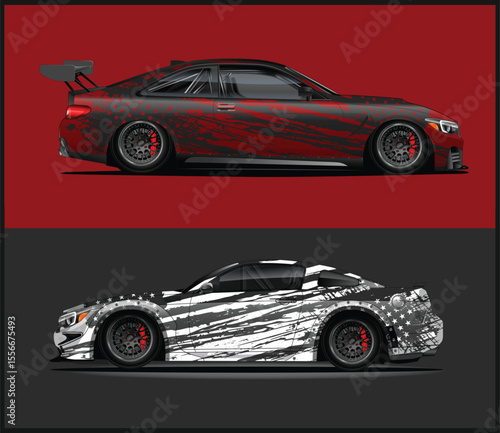 Two Custom Race Car Designs with Abstract Star Patterns