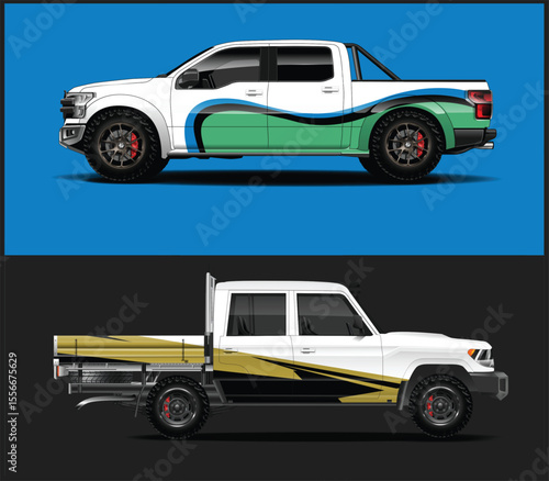Custom Truck Designs with Colorful Graphics Two pickup