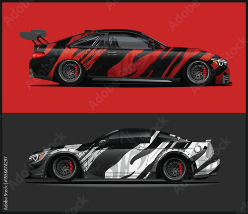 Two Racing Cars with Aggressive Graphic Wraps Digital