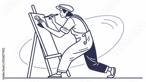 Creative Artist Painting on Easel, Art Studio Hobby and Leisure Activity Illustration