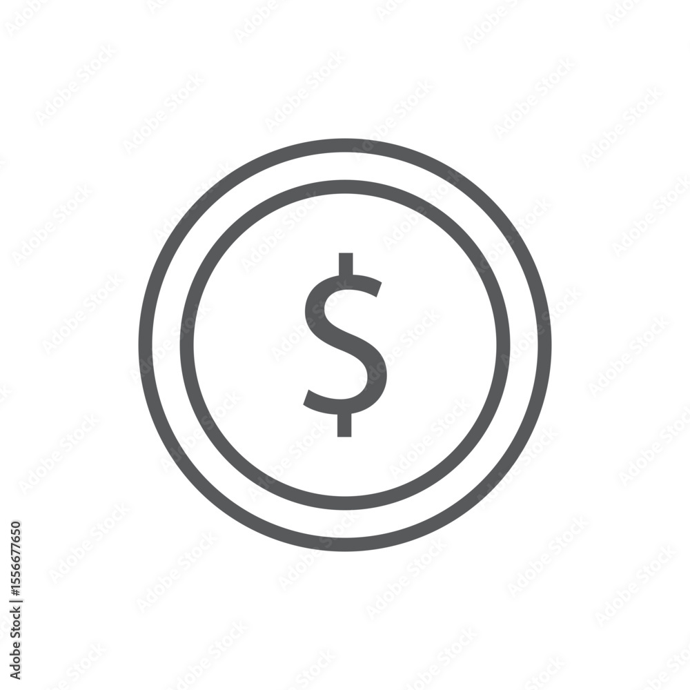 Line style icon of a dollar coin, representing money, finance, currency, payment, and wealth concepts Line style icon of a dollar coin, representing money, finance, currency, payment, and wealth concepts