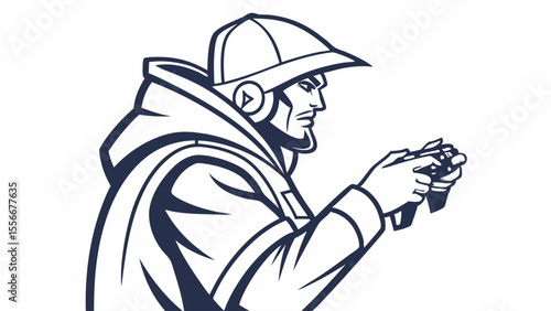 Focused Gamer Playing Video Game with Controller. Esports Player Mascot Illustration.