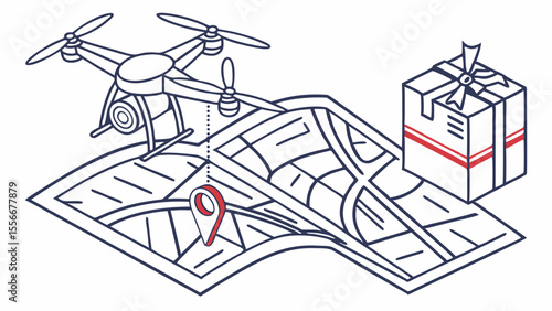 Drone Delivery Service Illustration with GPS Map and Package. Modern Logistics and E-commerce Concept.