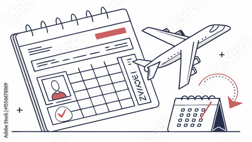 Travel Planning Calendar with Airplane Illustration for Flight Booking and Schedule Management Concept