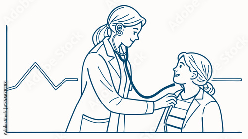 Doctor examining patient with stethoscope during a medical check-up, healthcare illustration