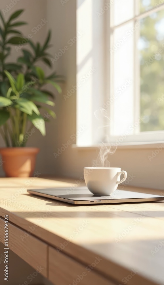 Cup of coffee on white saucer placed on table with spoon nearby Cup of coffee on white saucer placed on table with spoon nearby