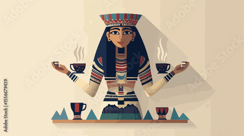 Egyptian Coffee Man Flat Vector Illustration