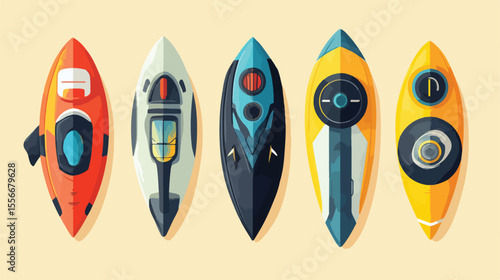 Flat Vector Surf Sport Icons - Professional Illustration