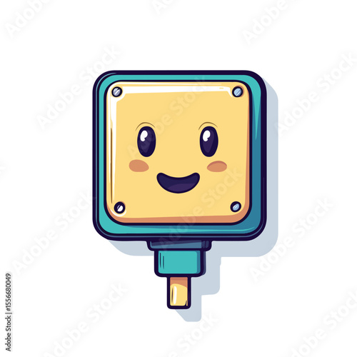 Colorful Cartoon Illustration of Electric Socket and Plug, Fun Vector Design for Kids Room Decor