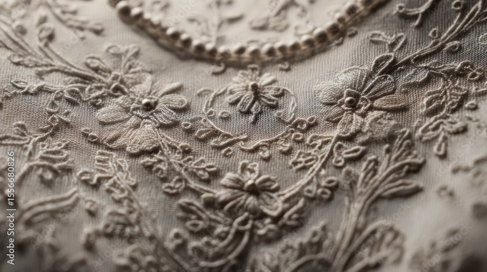 Obraz premium Embroidered beige fabric detail